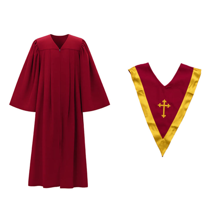 Robe de clergé traditionnelle bordeaux de Christianartworkshop avec croix dorée et col en V. - image 17