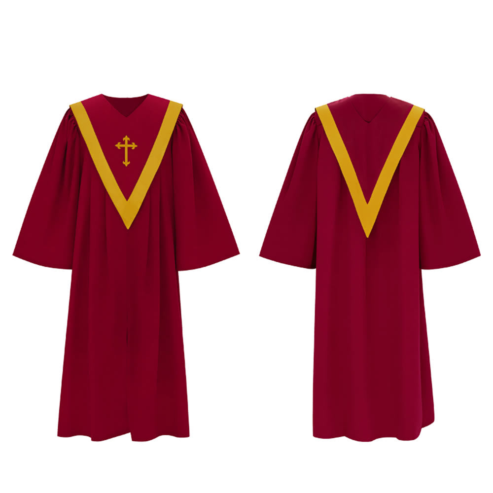 Robe de clergé traditionnelle bordeaux de Christianartworkshop avec croix dorée et col en V. - image 16