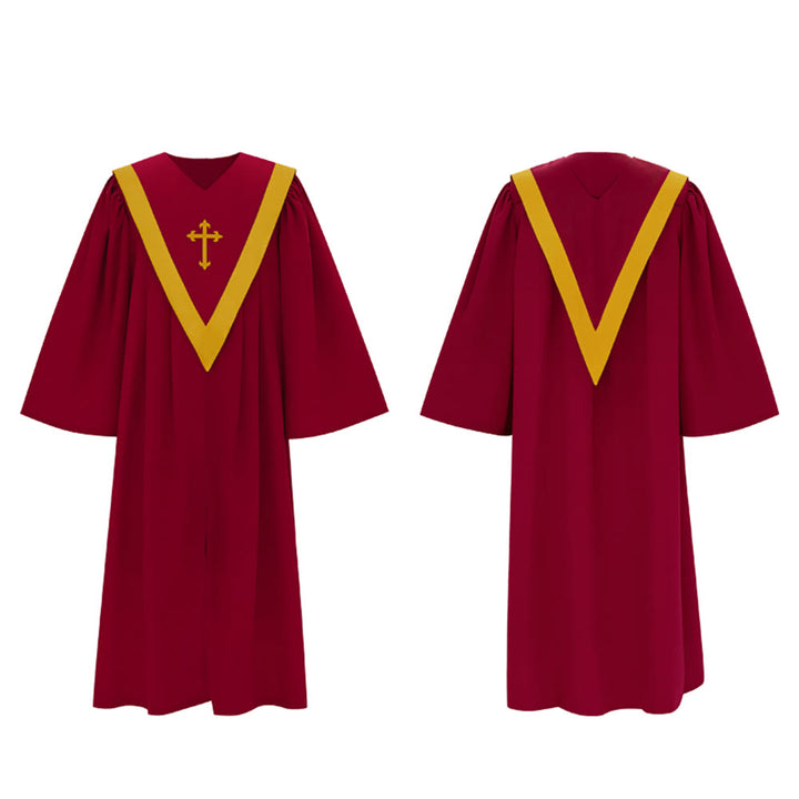 Robe de clergé traditionnelle bordeaux de Christianartworkshop avec croix dorée et col en V. - image 16