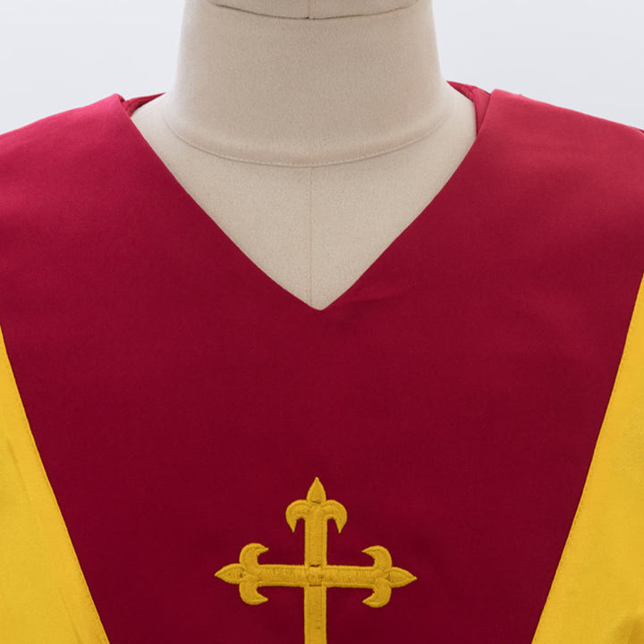 Robe de clergé traditionnelle bordeaux de Christianartworkshop avec croix dorée et col en V. - image 5