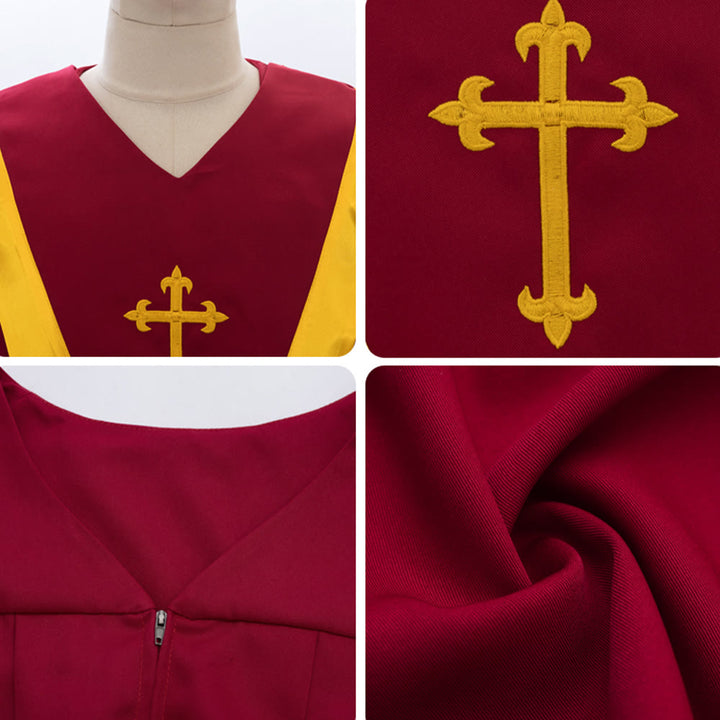 Robe de clergé traditionnelle bordeaux de Christianartworkshop avec croix dorée et col en V. - image 18