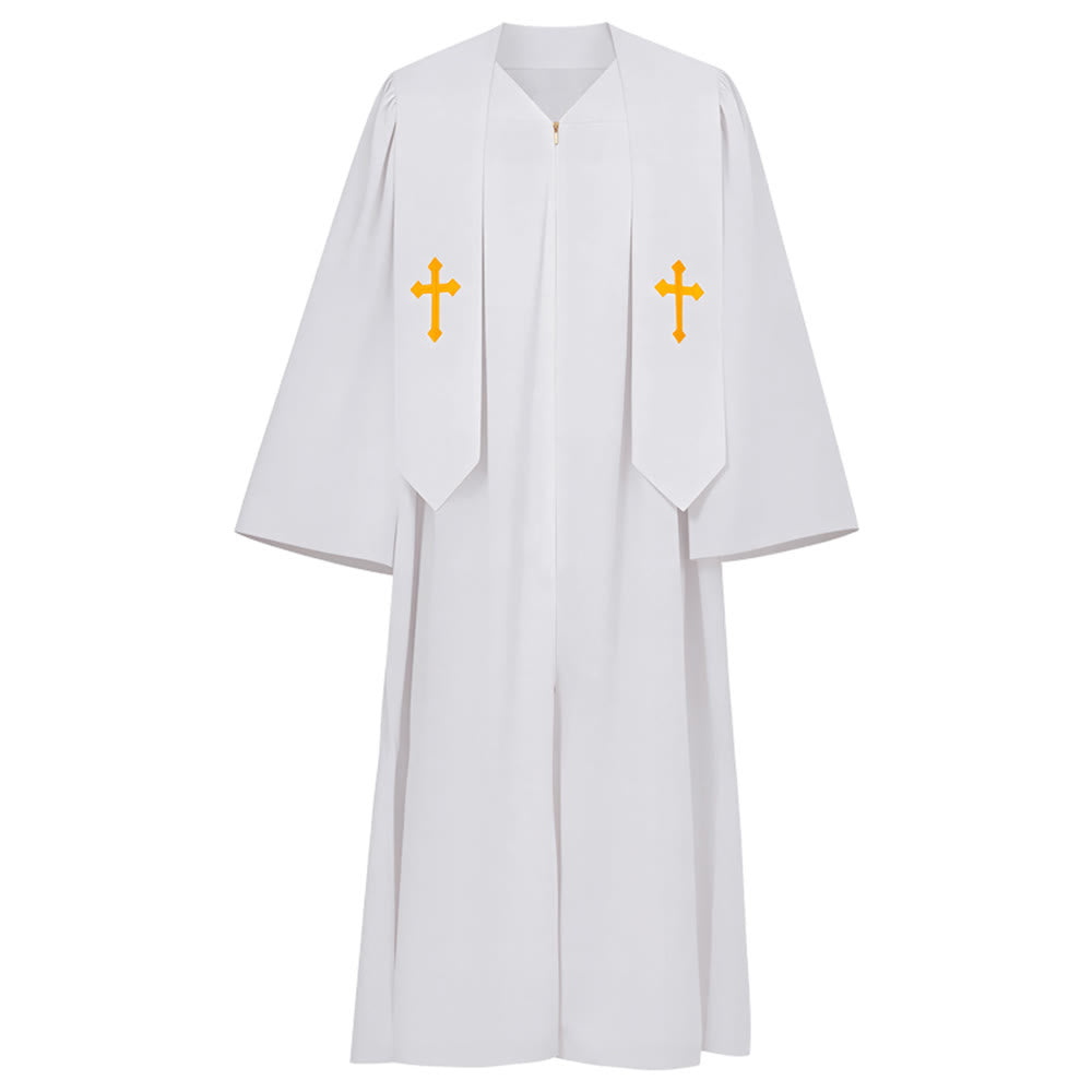 Christianartworkshop Robes de clergé élégantes noires et blanches : détail de la croix dorée - Blanc - 2XL - image 2