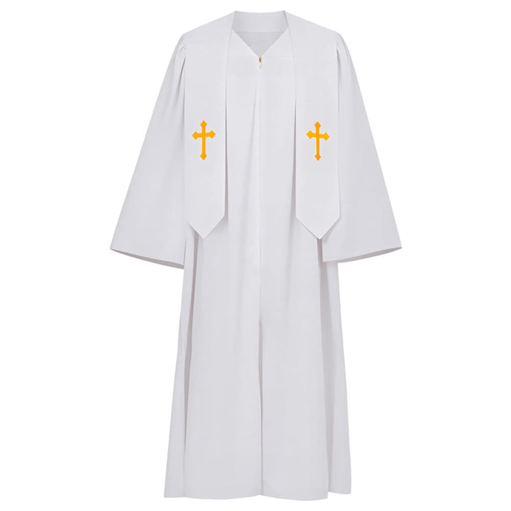 Christianartworkshop Robes de clergé élégantes noires et blanches : détail de la croix dorée - Blanc - 2XL - image 2