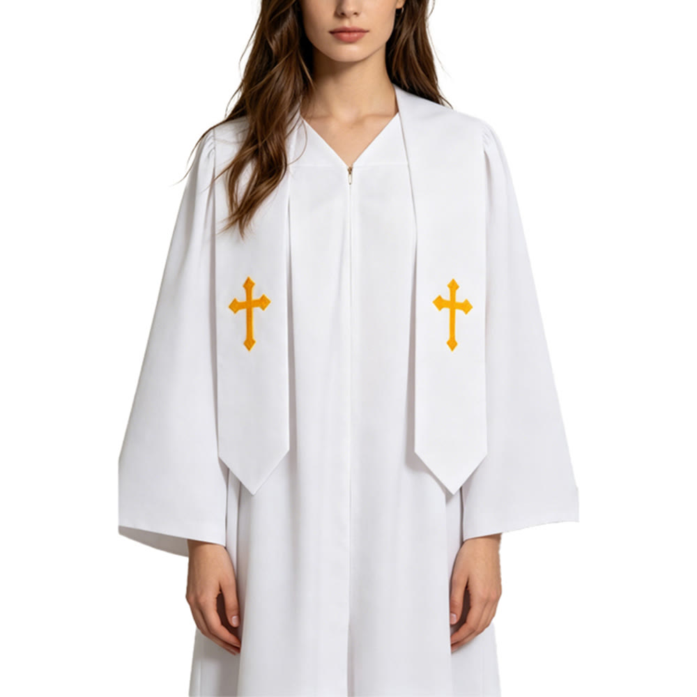 Christianartworkshop Robes de clergé élégantes noires et blanches : détail de la croix dorée - image 12