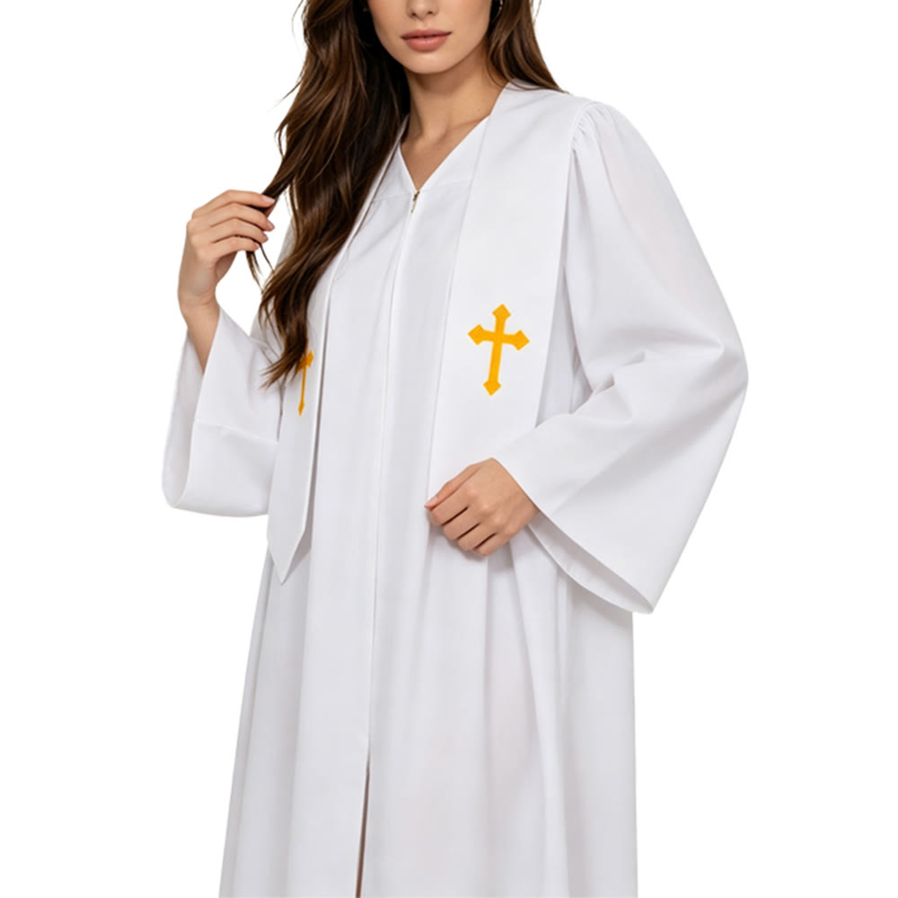 Christianartworkshop Robes de clergé élégantes noires et blanches : détail de la croix dorée - image 11