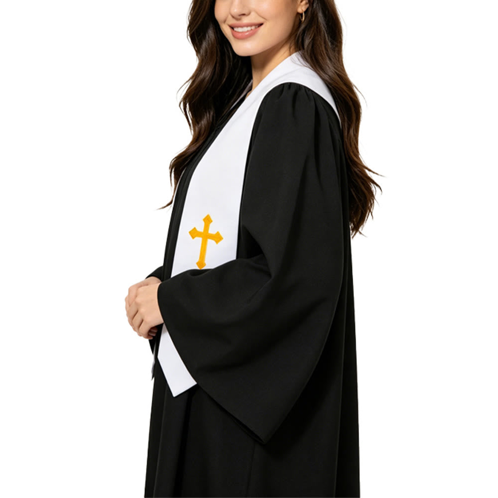 Christianartworkshop Robes de clergé élégantes noires et blanches : détail de la croix dorée - image 14