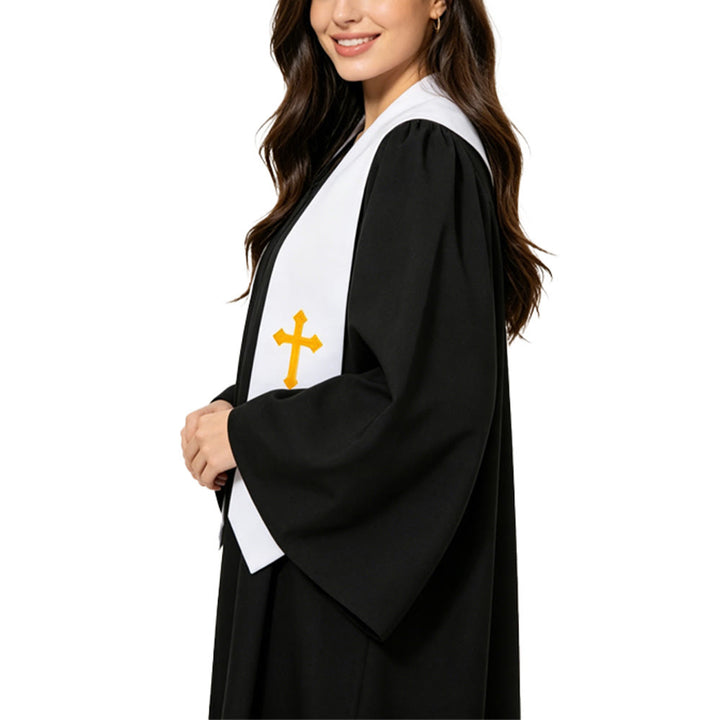 Christianartworkshop Robes de clergé élégantes noires et blanches : détail de la croix dorée - image 14