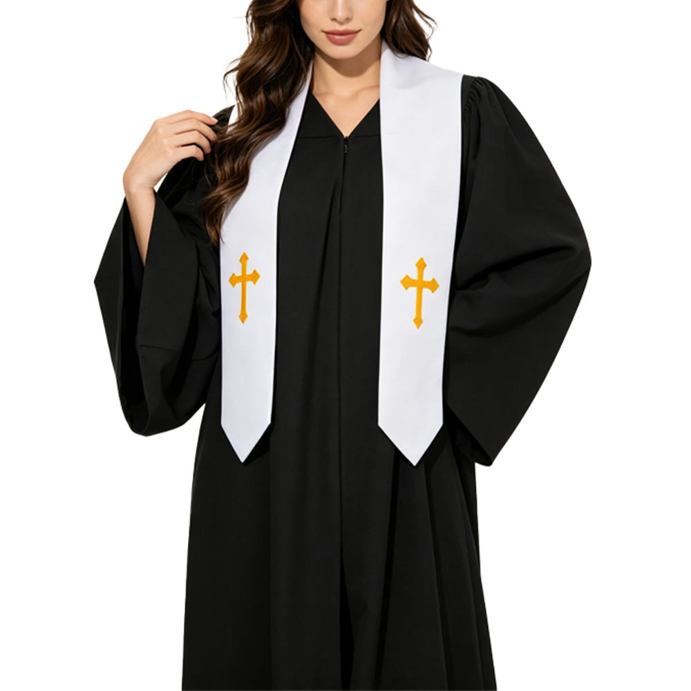 Christianartworkshop Robes de clergé élégantes noires et blanches : détail de la croix dorée - image 15