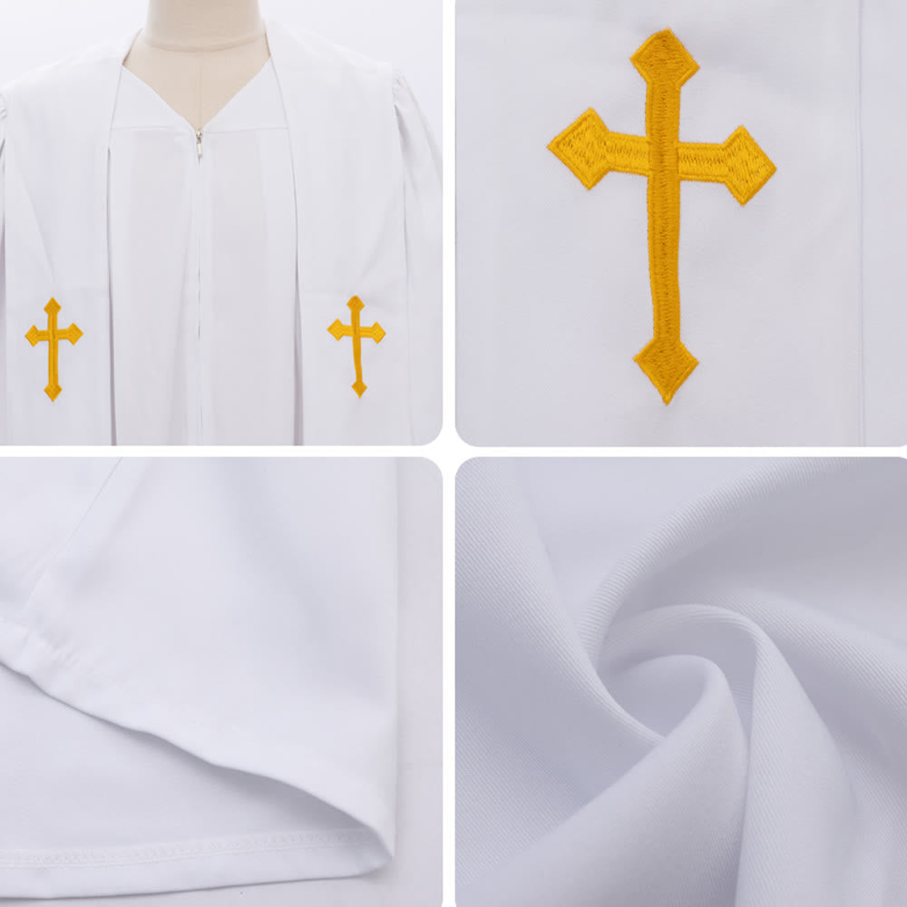 Christianartworkshop Robes de clergé élégantes noires et blanches : détail de la croix dorée - image 17