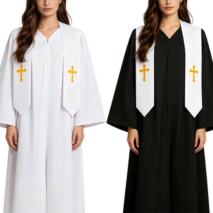 Christianartworkshop Robes de clergé élégantes noires et blanches : détail de la croix dorée - image 16