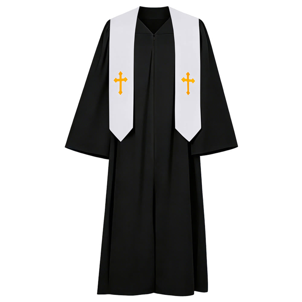 Christianartworkshop Robes de clergé élégantes noires et blanches : détail de la croix dorée - Noir - 2XL - image 13