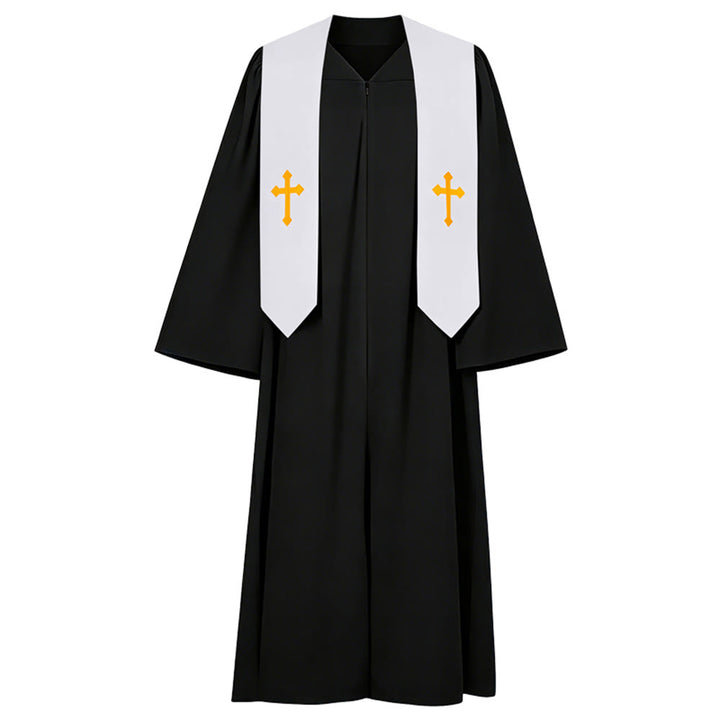 Christianartworkshop Robes de clergé élégantes noires et blanches : détail de la croix dorée - Noir - 2XL - image 13