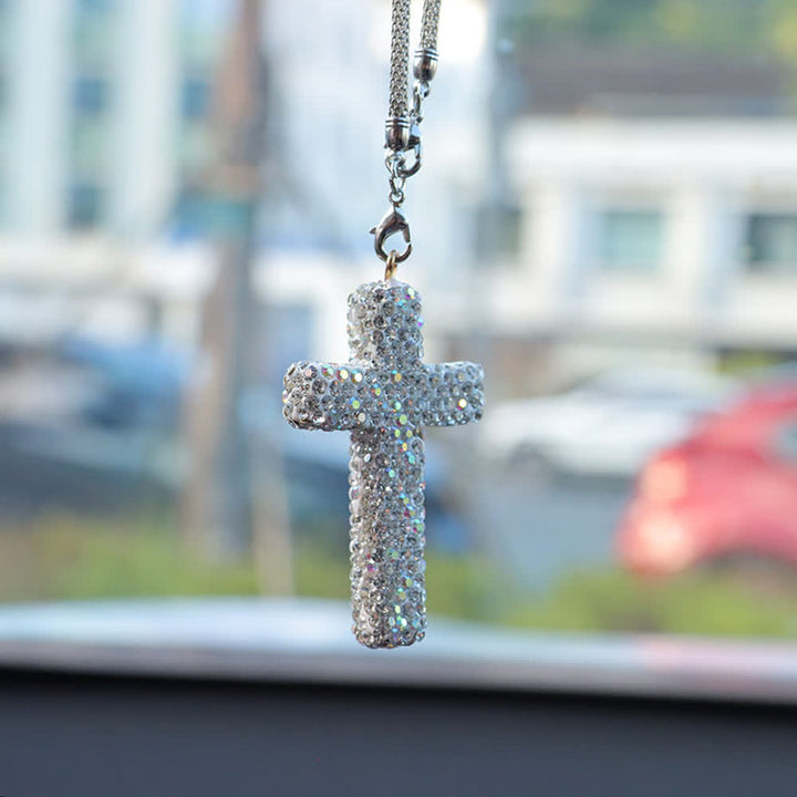 Pendentif croix ornée de cristaux pour voiture, Christianartworkshop : une foi rayonnante pour chaque voyage - Blanc# - image 10