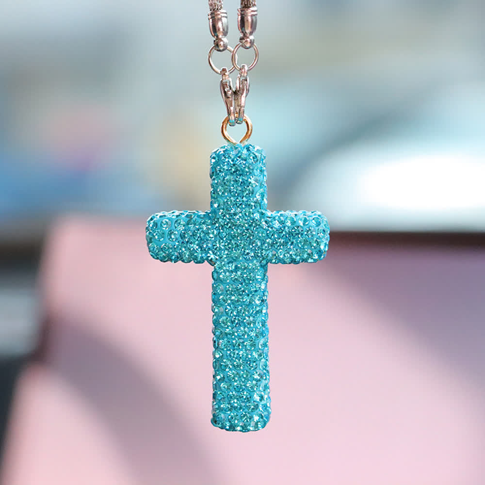 Pendentif croix ornée de cristaux pour voiture, Christianartworkshop : une foi rayonnante pour chaque voyage - Lac Bleu# - image 14