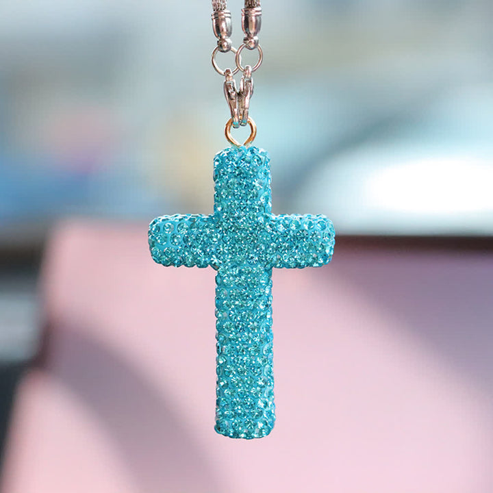 Pendentif croix ornée de cristaux pour voiture, Christianartworkshop : une foi rayonnante pour chaque voyage - Lac Bleu# - image 14