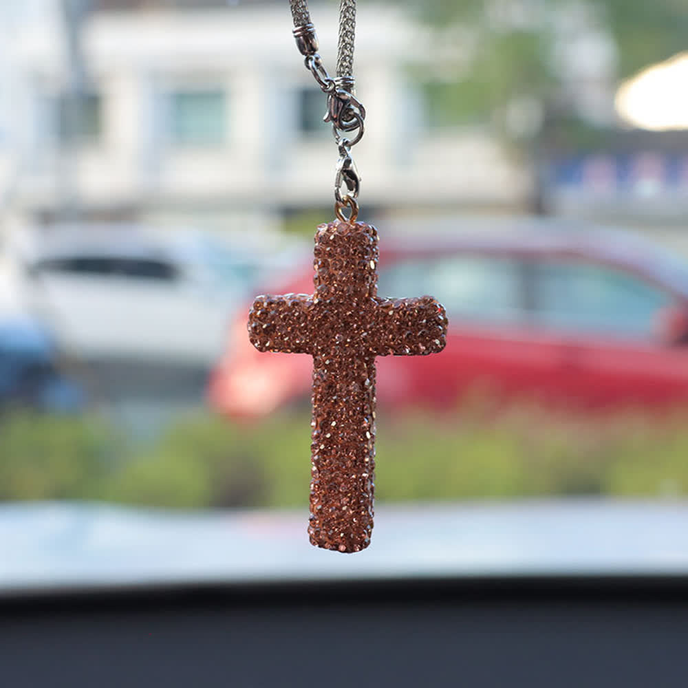 Pendentif croix ornée de cristaux pour voiture, Christianartworkshop : une foi rayonnante pour chaque voyage - Champagne# - image 11