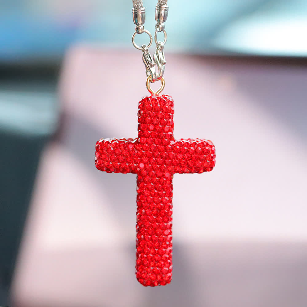 Pendentif croix ornée de cristaux pour voiture, Christianartworkshop : une foi rayonnante pour chaque voyage - Rouge# - image 8