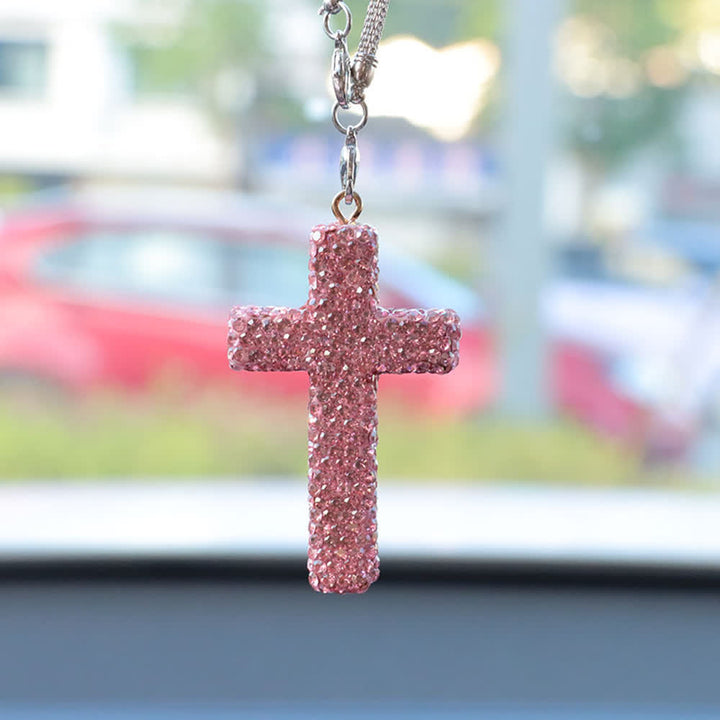 Pendentif croix ornée de cristaux pour voiture, Christianartworkshop : une foi rayonnante pour chaque voyage - Rose# - image 12