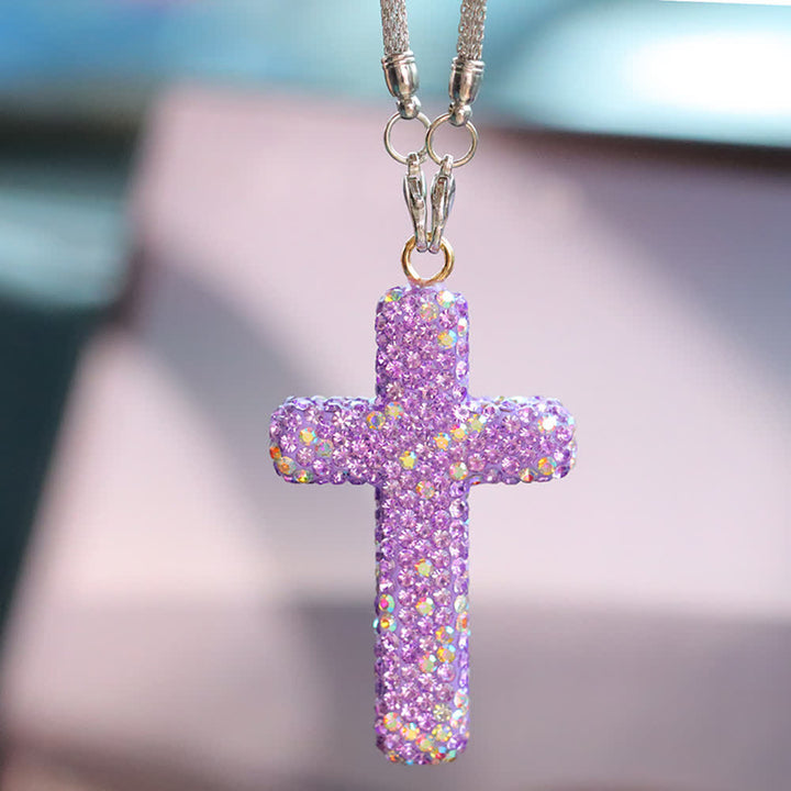 Pendentif croix ornée de cristaux pour voiture, Christianartworkshop : une foi rayonnante pour chaque voyage - Violet# - image 13