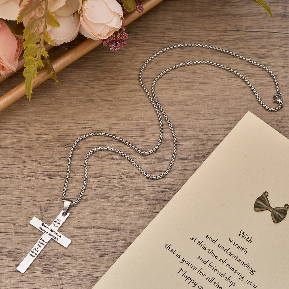 Christianartworkshop Collier pendentif croix double face avec lion et gravure inspirante : symbole de courage et de foi - image 3