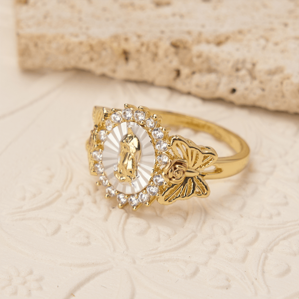 Christianartworkshop Bague Notre-Dame en zircon, ornée d'une rose florale rayonnante : portez la lumière de l'amour maternel - image 1