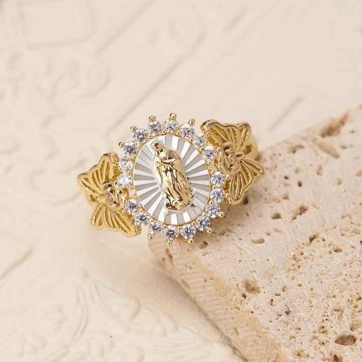Christianartworkshop Bague Notre-Dame en zircon, ornée d'une rose florale rayonnante : portez la lumière de l'amour maternel - image 4