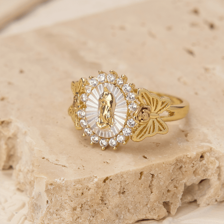 Christianartworkshop Bague Notre-Dame en zircon, ornée d'une rose florale rayonnante : portez la lumière de l'amour maternel - image 2