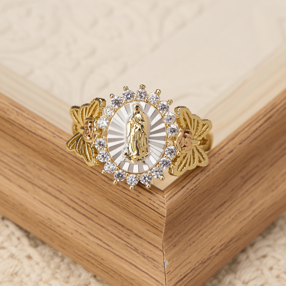 Christianartworkshop Bague Notre-Dame en zircon, ornée d'une rose florale rayonnante : portez la lumière de l'amour maternel - image 3