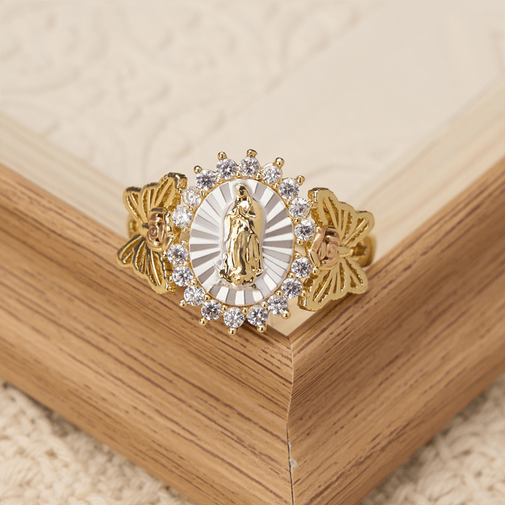 Christianartworkshop Bague Notre-Dame en zircon, ornée d'une rose florale rayonnante : portez la lumière de l'amour maternel - image 3