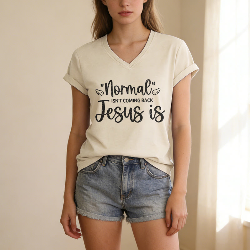 Christianartworkshop T-shirt décontracté à col en V « La normalité ne reviendra pas » - image 3