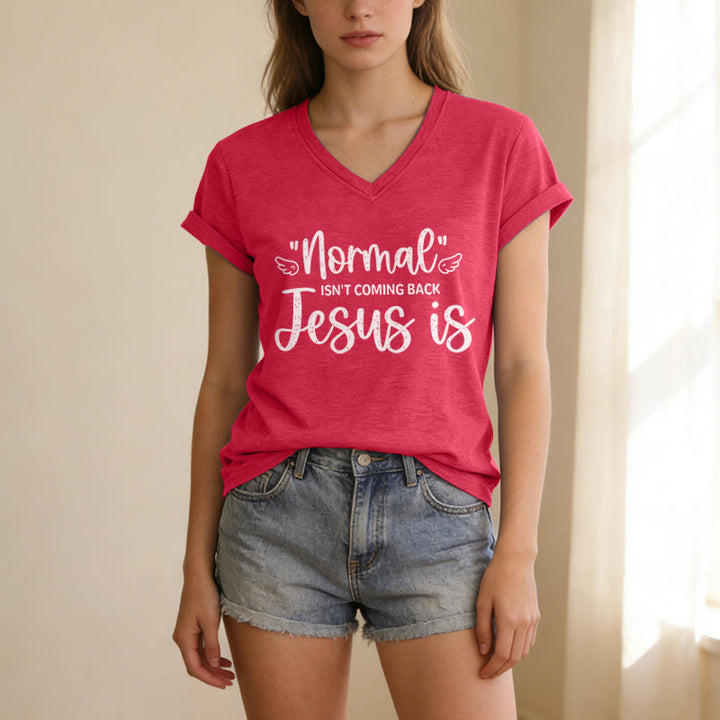 Christianartworkshop T-shirt décontracté à col en V « La normalité ne reviendra pas » - image 23