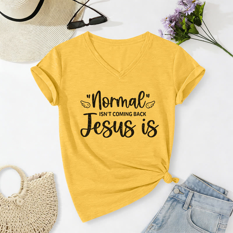 Christianartworkshop T-shirt décontracté à col en V « La normalité ne reviendra pas » - Jaune - 2XL - image 0