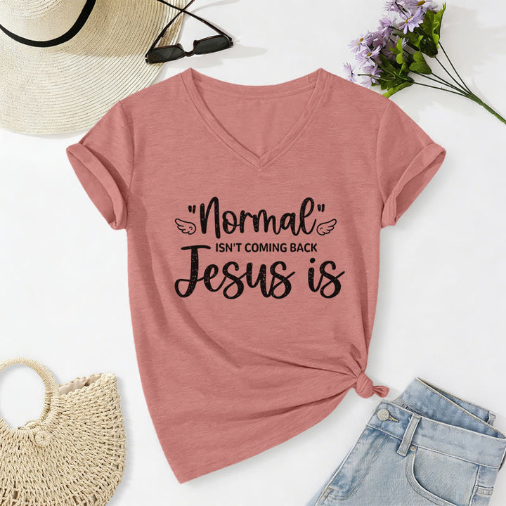 Christianartworkshop T-shirt décontracté à col en V « La normalité ne reviendra pas » - Rose clair - 2XL - image 10