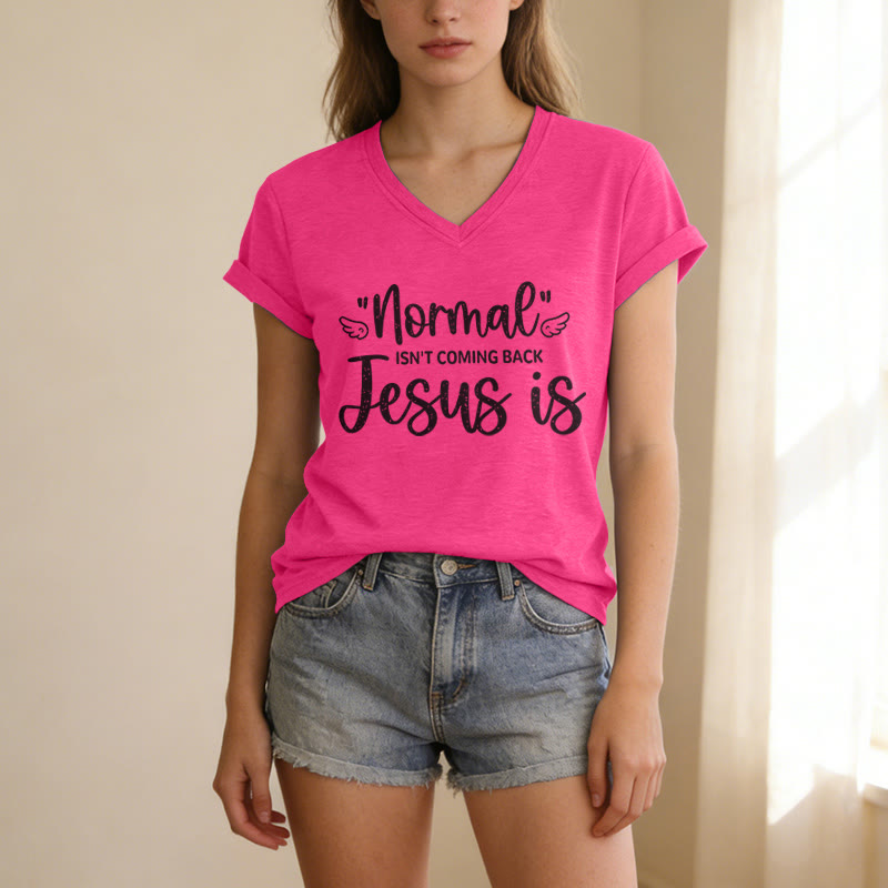Christianartworkshop T-shirt décontracté à col en V « La normalité ne reviendra pas » - Rose - 2XL - image 24