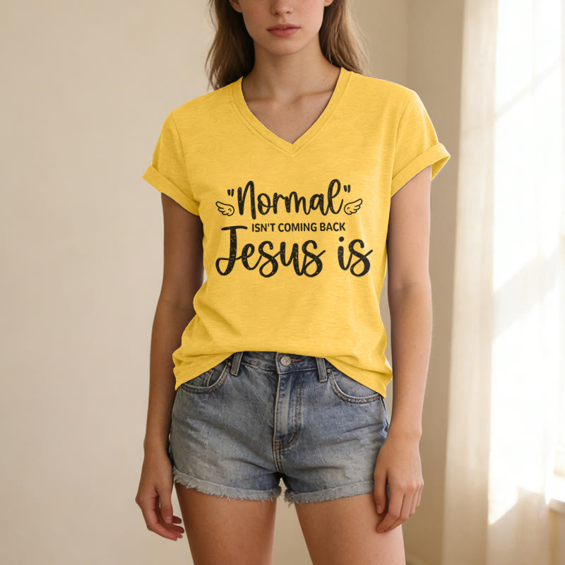 Christianartworkshop T-shirt décontracté à col en V « La normalité ne reviendra pas » - image 1