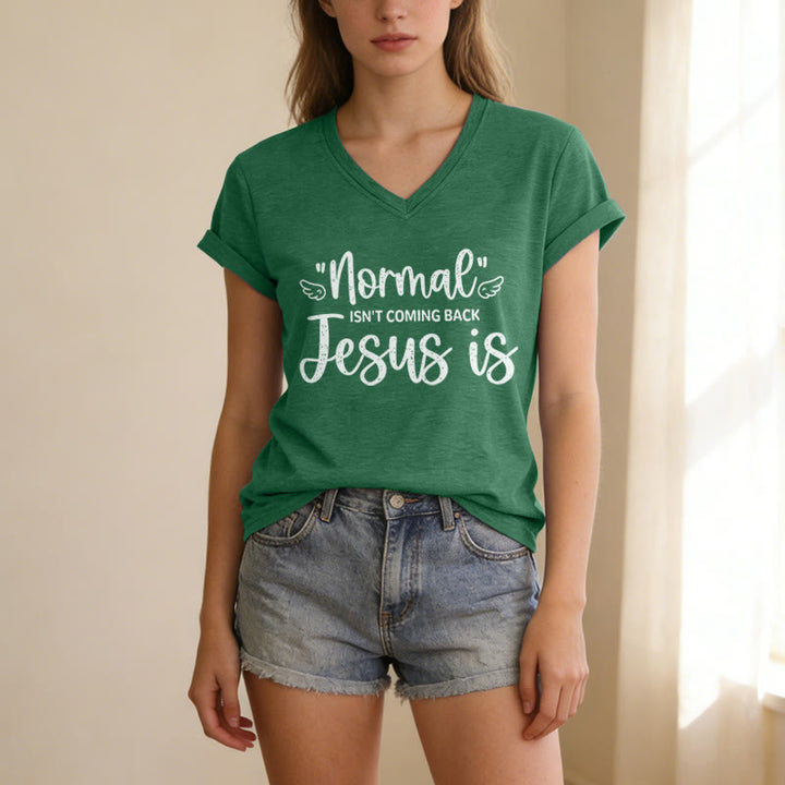 Christianartworkshop T-shirt décontracté à col en V « La normalité ne reviendra pas » - image 15