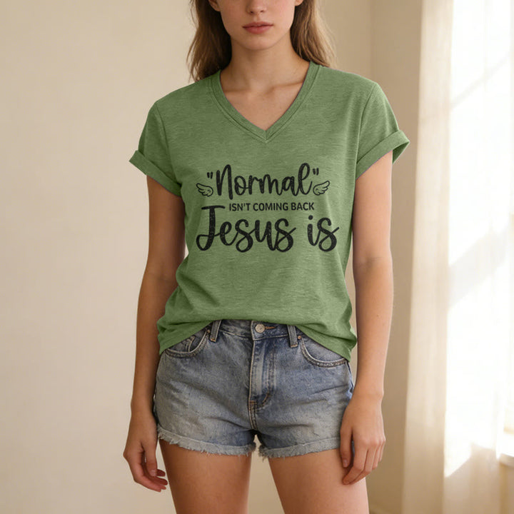 Christianartworkshop T-shirt décontracté à col en V « La normalité ne reviendra pas » - image 5