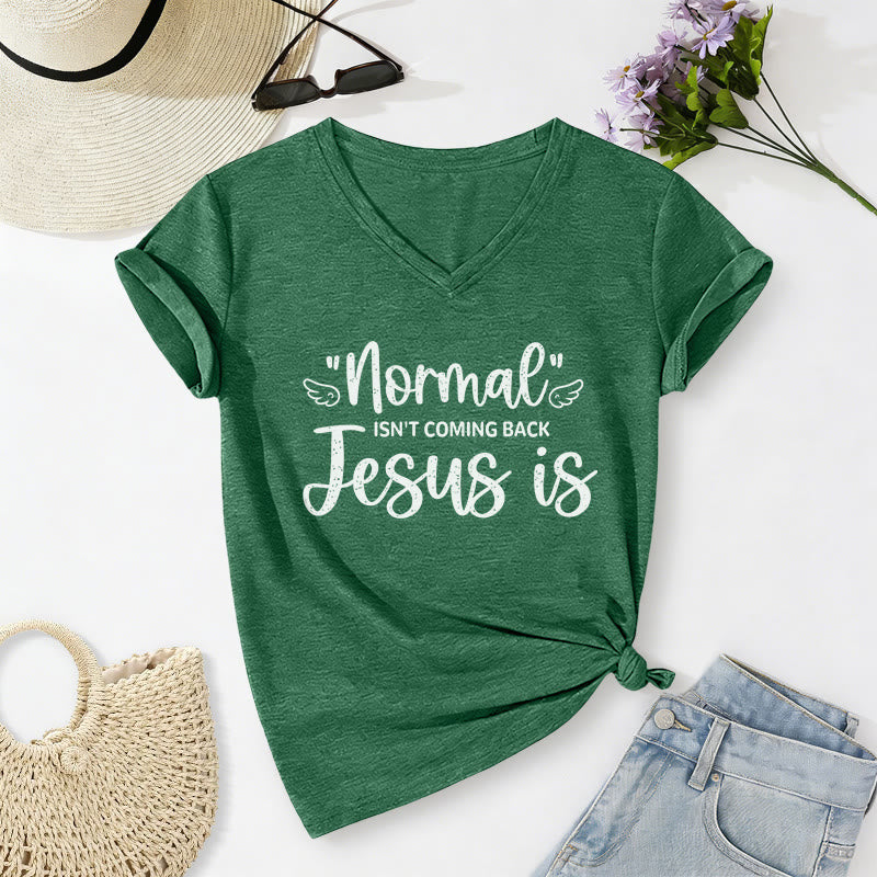 Christianartworkshop T-shirt décontracté à col en V « La normalité ne reviendra pas » - Vert foncé - 2XL - image 14