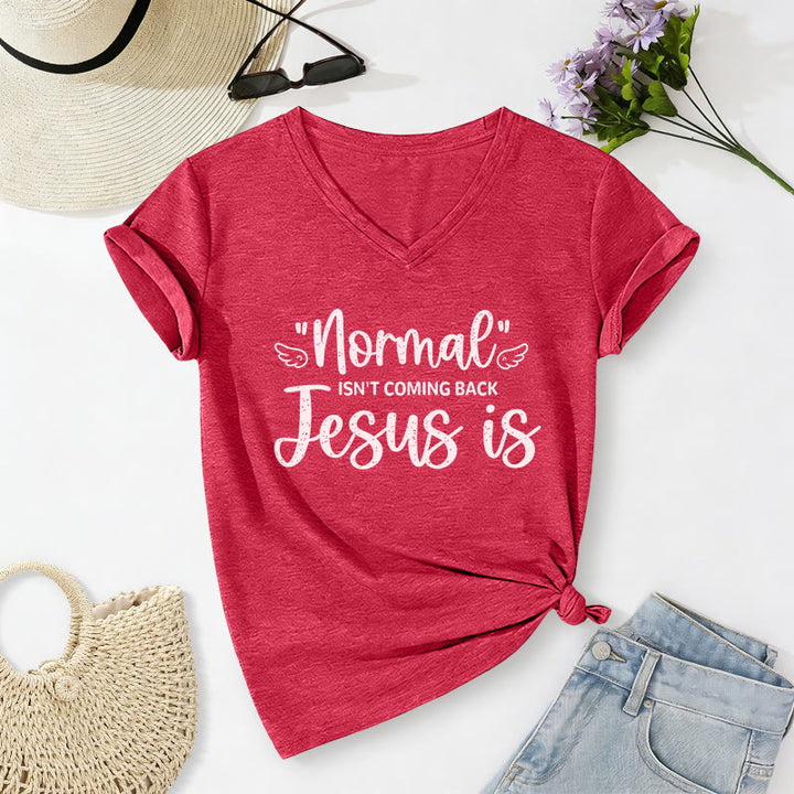Christianartworkshop T-shirt décontracté à col en V « La normalité ne reviendra pas » - Rouge - 2XL - image 22