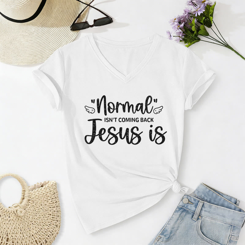 Christianartworkshop T-shirt décontracté à col en V « La normalité ne reviendra pas » - Blanc - 2XL - image 6