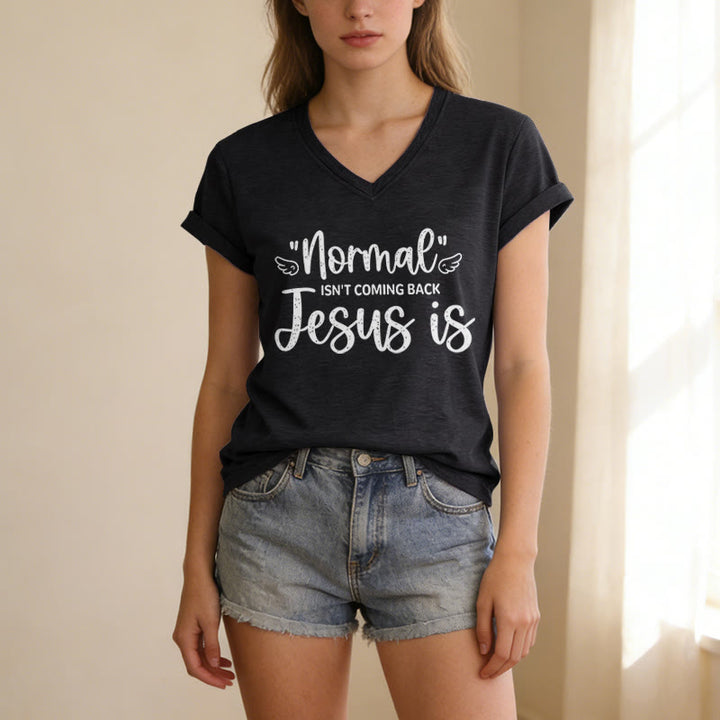 Christianartworkshop T-shirt décontracté à col en V « La normalité ne reviendra pas » - image 13