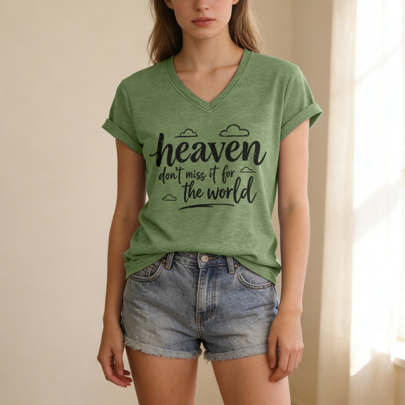 Christianartworkshop T-shirt décontracté à col en V avec imprimé nuage inspirant « Le paradis, ne le ratez pas ! » - image 5