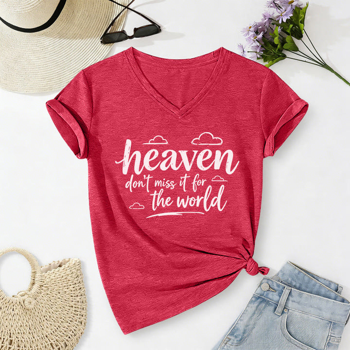 Christianartworkshop T-shirt décontracté à col en V avec imprimé nuage inspirant « Le paradis, ne le ratez pas ! » - Rouge - 2XL - image 22