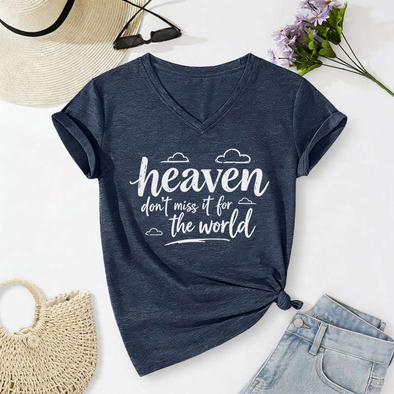 Christianartworkshop T-shirt décontracté à col en V avec imprimé nuage inspirant « Le paradis, ne le ratez pas ! » - Bleu marine - 2XL - image 18