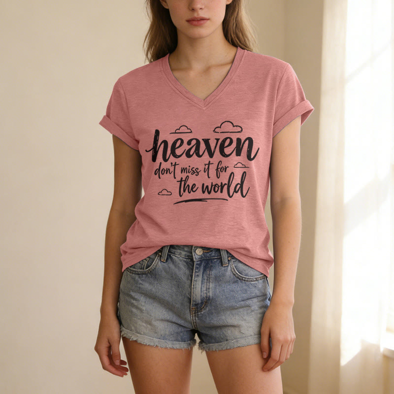Christianartworkshop T-shirt décontracté à col en V avec imprimé nuage inspirant « Le paradis, ne le ratez pas ! » - image 11