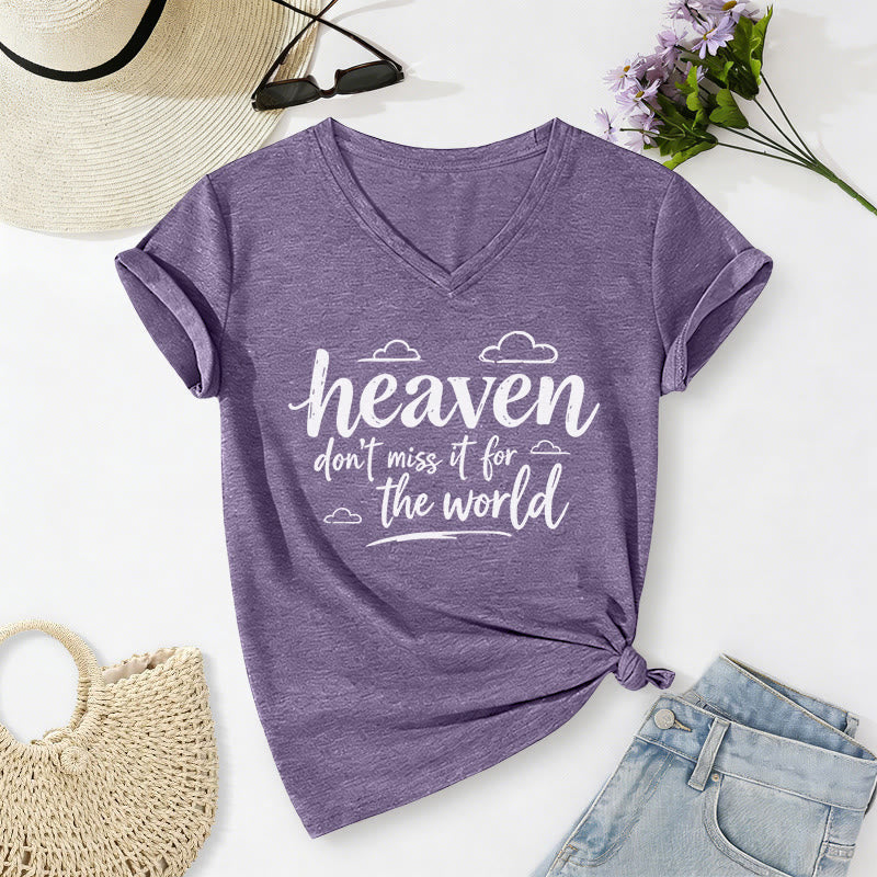 Christianartworkshop T-shirt décontracté à col en V avec imprimé nuage inspirant « Le paradis, ne le ratez pas ! » - Violet - 2XL - image 16