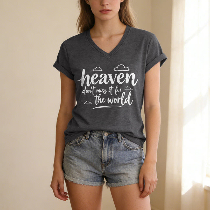 Christianartworkshop T-shirt décontracté à col en V avec imprimé nuage inspirant « Le paradis, ne le ratez pas ! » - image 21