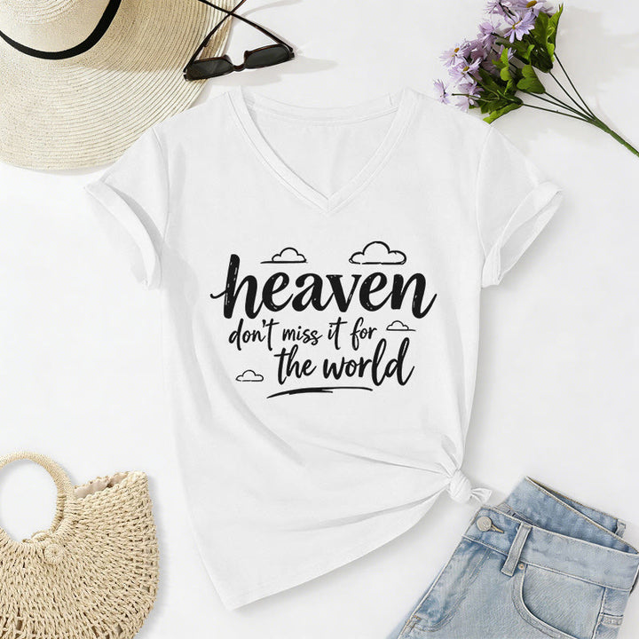 Christianartworkshop T-shirt décontracté à col en V avec imprimé nuage inspirant « Le paradis, ne le ratez pas ! » - Blanc - 2XL - image 6