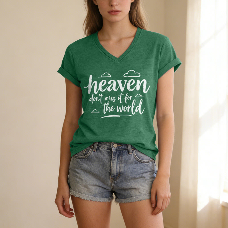 Christianartworkshop T-shirt décontracté à col en V avec imprimé nuage inspirant « Le paradis, ne le ratez pas ! » - image 15
