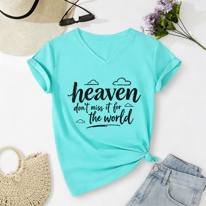 Christianartworkshop T-shirt décontracté à col en V avec imprimé nuage inspirant « Le paradis, ne le ratez pas ! » - Bleu ciel - 2XL - image 8